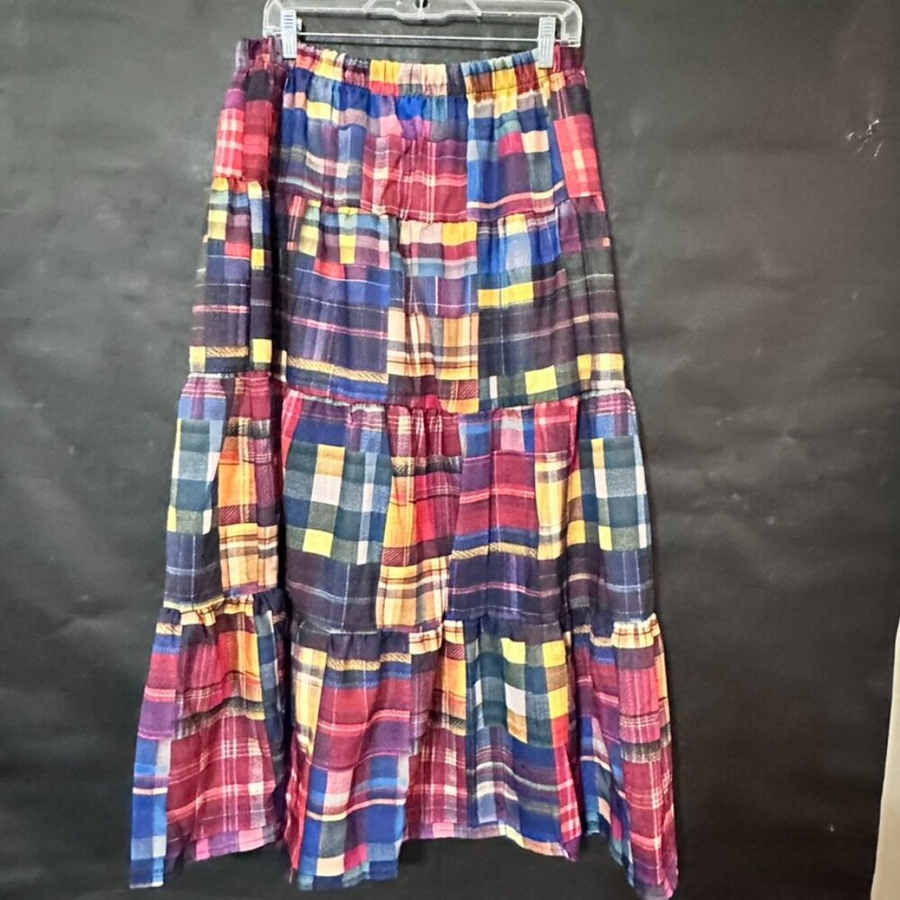 Peasant Madras Long Patchwork Tartan Plaid Skirt Buffalo Red Boho Size xl Maxi - Picture 4 of 10